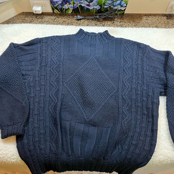 FACONNABLE Navy Blue 100% Wool Sweater Size Medium Unisex VINTAGE - Picture 1 of 7